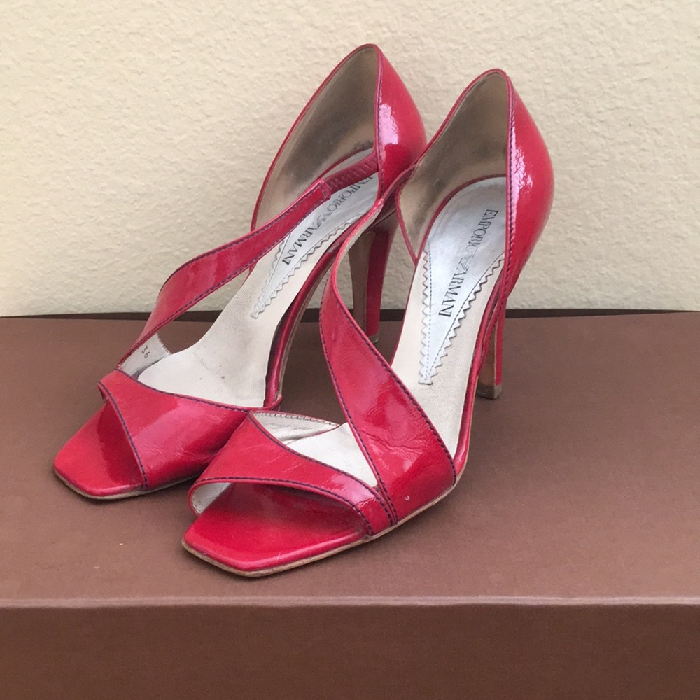 Emporio Armani Red Patent Leather Peep-Toe